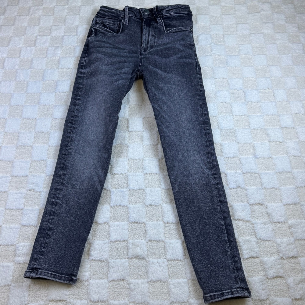 FRAME Women High Rise Skinny Jeans Faded Black Acid Wash Size 25